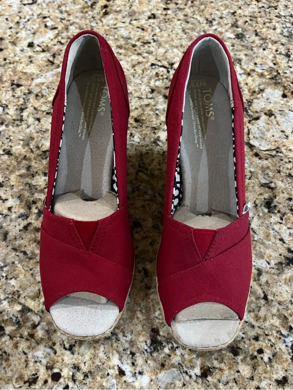 New - TOMS Red Canvas Peep-Toe Espadrilles